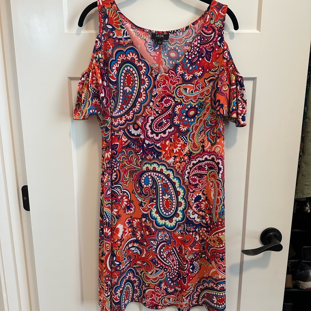 MSK Red and Blue Cold Shoulder Sundress